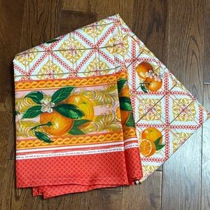 Vintage Italian Orange Citrus Table Cloth ~7.5ft x 4.6ft